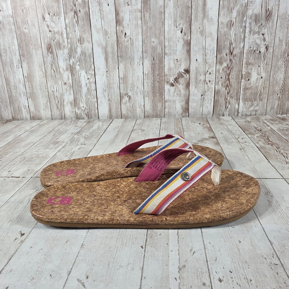 Xhilaration Womens Cork Footbed Rainbow Striped Flip Flop Sandals Size 9 Owl